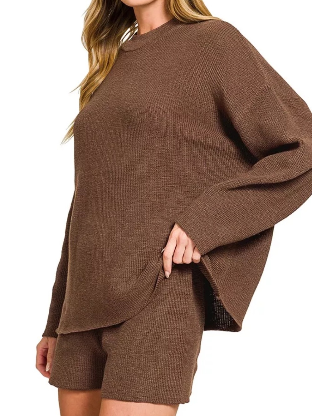 Zenana Sweater short set  Round Neck KnitTop  Set NWOT Medium